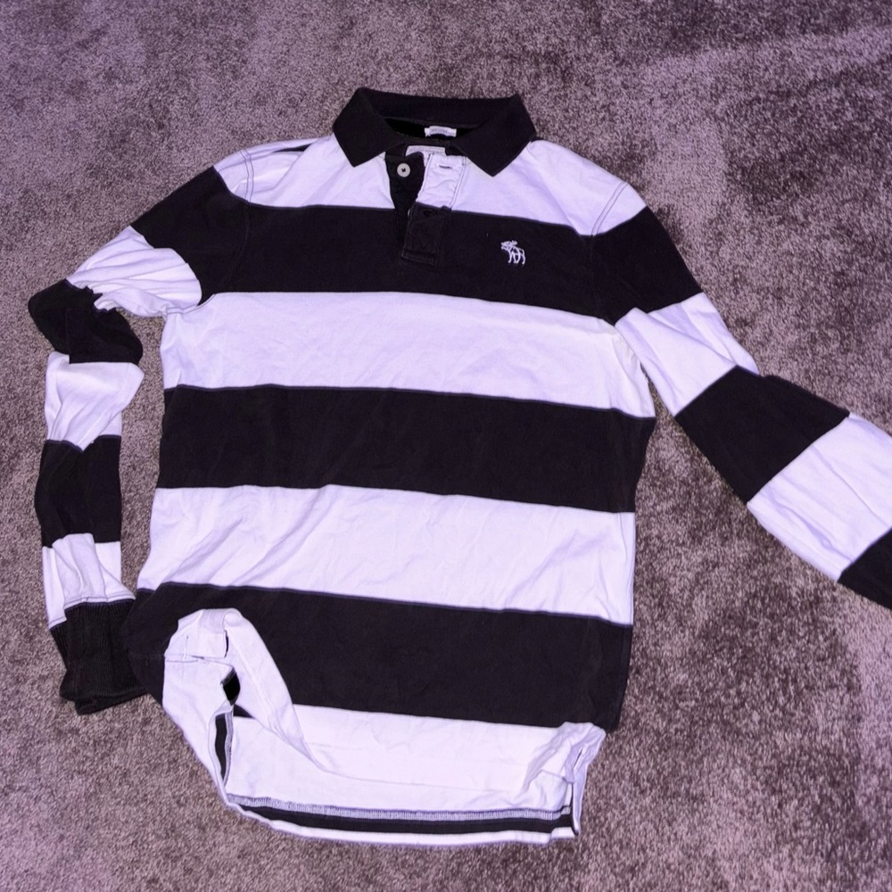 Vintage Brown / White Abercrombie & Fitch Long Sleeve Muscle T Polo - Medium
